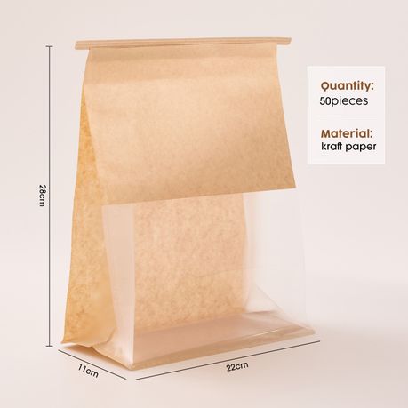 Chenshia 50pc Kraft Paper Bread Bags & Tin Ties Lock with Window
