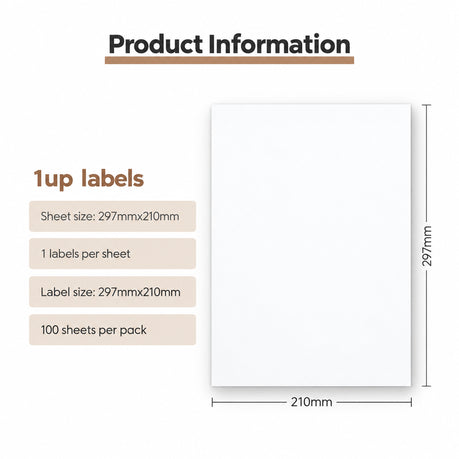 1Up Label Sheet Paper - One Label per Sheet - 100 Pack