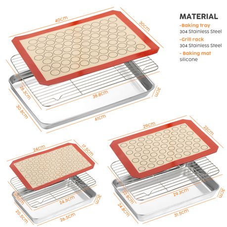 9Pc Stainless Steel Baking Mat Roasting Pan Baking Pan Rack Set