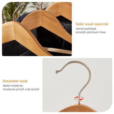 Wide Velvet Wood Hangers Nonslip Clothes Rack for Suit Coat Jacket - Light wood