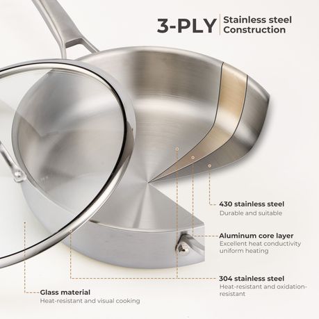 304 Stainless-Steel Deep-Frying Pan with Lid