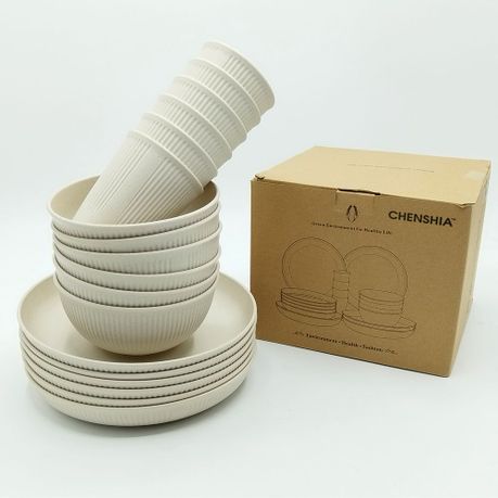 18Pcs Wheat Straw Dinnerware Set Durable Outdoor Picnic Tableware