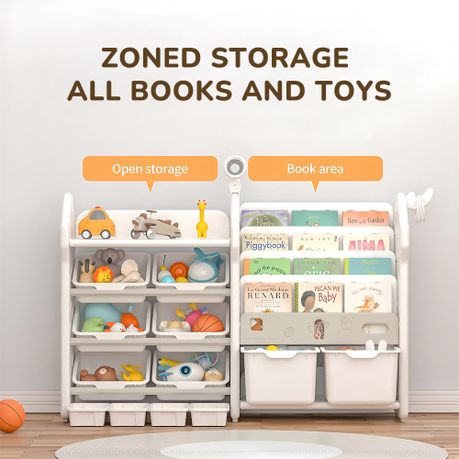 2-in-1 Kids Bookshelf Toy Storage Organizer with 12 Removable Bins
