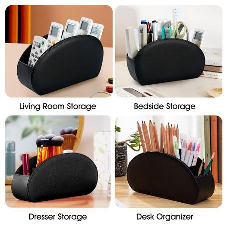 5 Compartment Desktop Organizer - Faux Leather Remote Control Holder