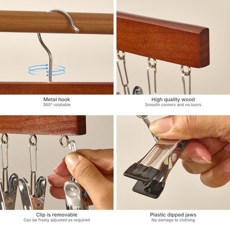 Wooden Multi-Pant Hangers with Anti-Slip Clips - 2 Pack