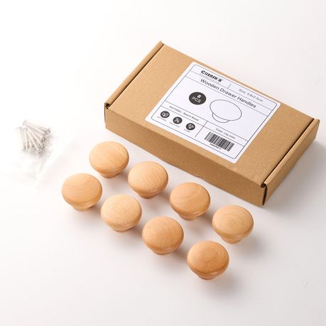 8Pc Round Wooden Mushroom Drawer Knobs with Screws