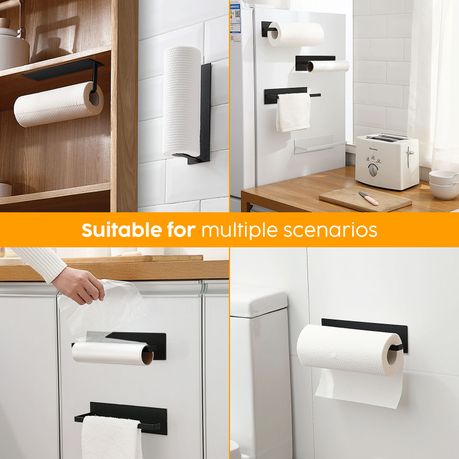 2Pc Carbon Steel Self-Adhesive Paper Towel & Roll Holder Set