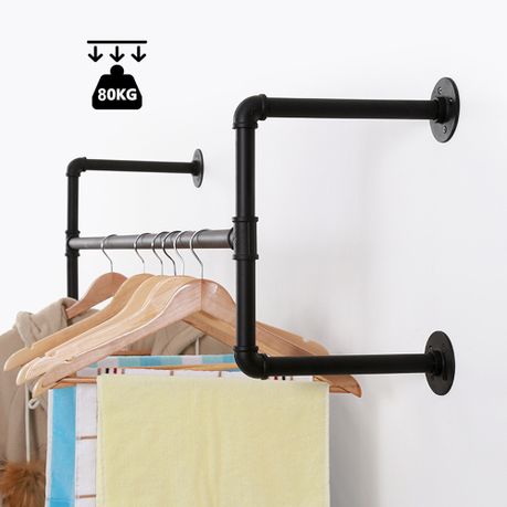 2-Pack Wall-Mount Industrial Pipe Clothes Rack
