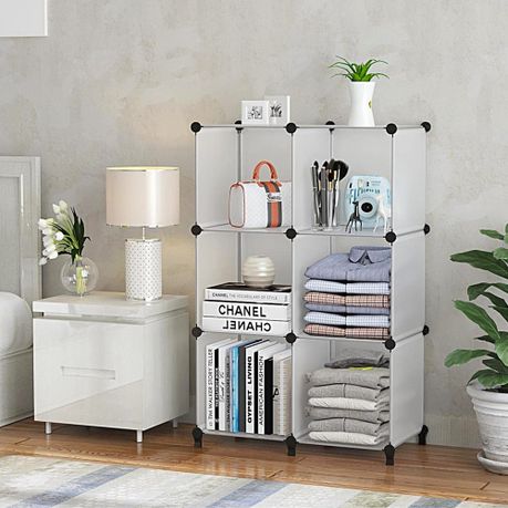 6-Cube Storage Organiser Modular Stackable Plastic Shelving Wardrobe Units
