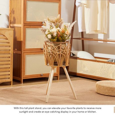 Rattan Handwoven Flower Basket Stand Set