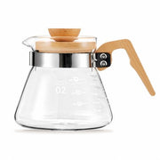 600ml Glass Pour Over Coffee Server With Wooden Handle & Spout