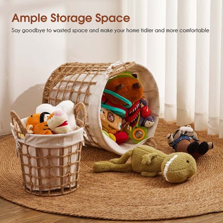 3Pc Woven Hemp Cotton Bedroom Laundry Toy Clothes Storage Basket