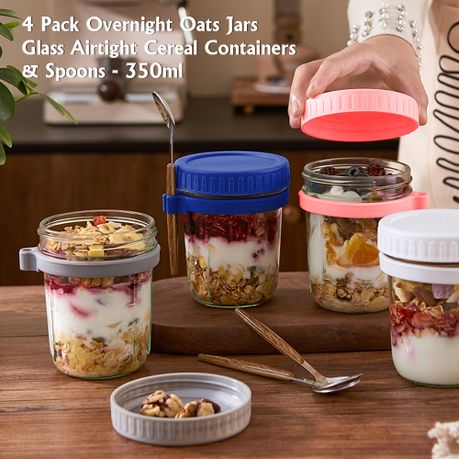 Glass Overnight Oats Jars 350ml - 4 Pack
