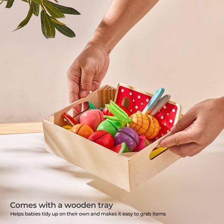 Wooden Fruit Cutting Toy Set with Tray & Learning Cards