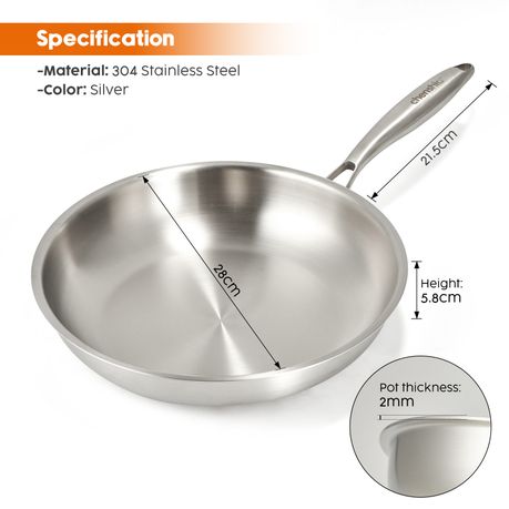 304 Stainless Steel Tri-Ply Frying Pan - 28cm