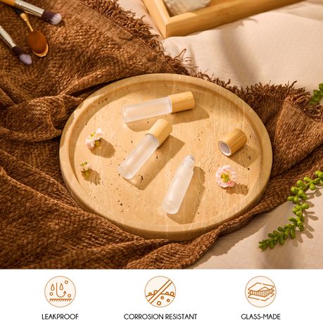 10ml Bamboo Travel Bottles Refillable Glass Roller Set