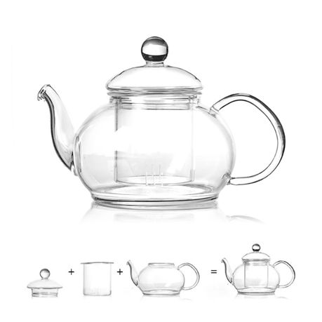 Chenshia Classy Glass Teapot Heat Resistant Floral Herbal Tea Kettle