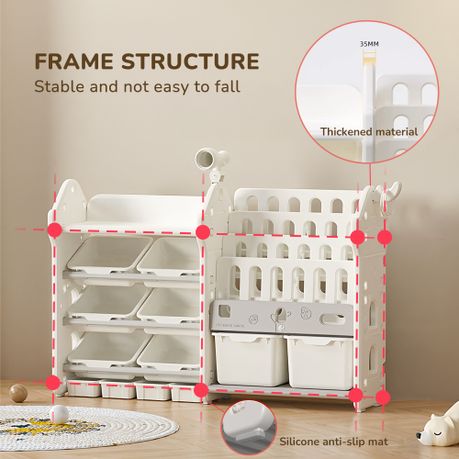 2-in-1 Kids Bookshelf Toy Storage Organizer with 12 Removable Bins
