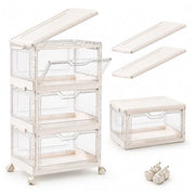 Chenshia 4-Tier Foldable Stackable Storage Box with Wheels & Magnetic Door