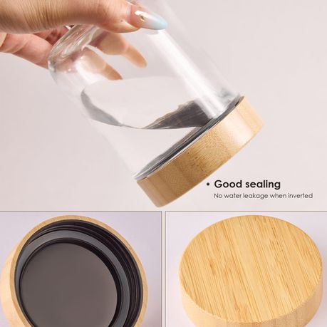 Chenshia 4Pc Overnight Oat Jars Airtight Container Bamboo Lid Glass Food Storage - 470ml