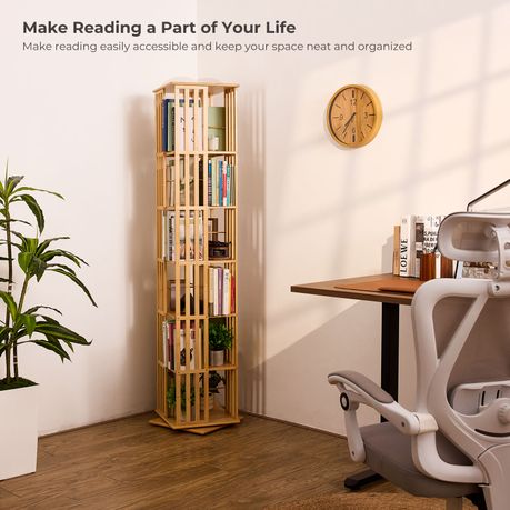 6-Tier 360° Rotating Bamboo Bookshelf