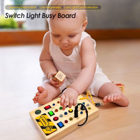 Montessori Busy Board LED Lights Wooden Switch Sensory Travel Toy