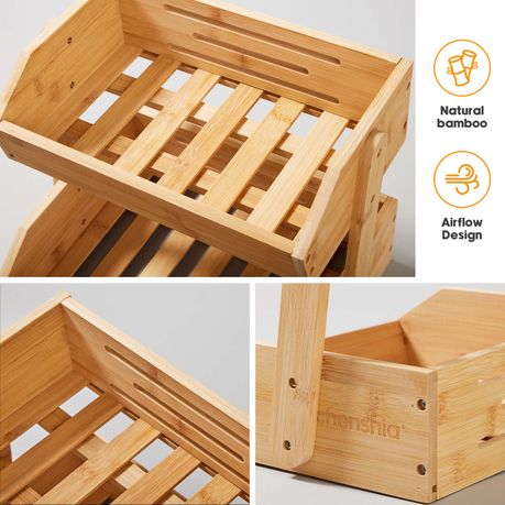 2-Tier Bamboo Countertop Organizer Storage Rack