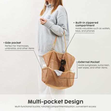 Mesh Beach Tote Bag - Brown