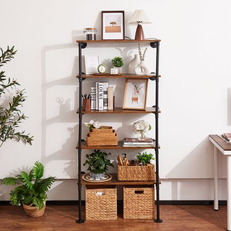 5-Tier Iron Pipe Open Shelf Storage Office Kitchen Floating Rack