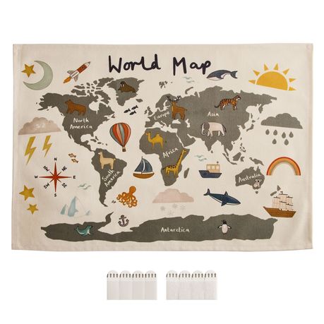 Cotton Kids Wall Poster | World Map with Animals | 70 × 48 cm