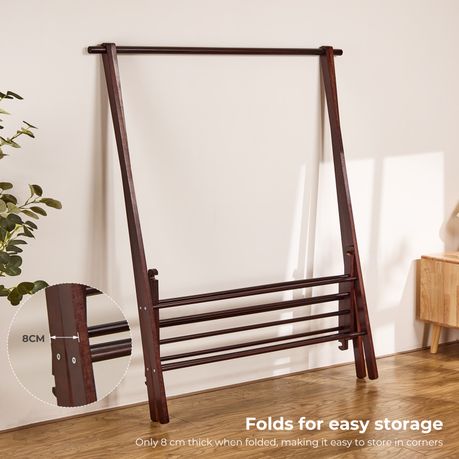 Solid Wood Freestanding Clothes Rack with Double Rail