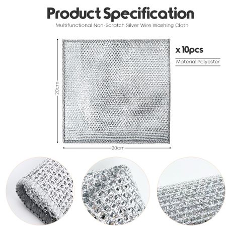 10-Pack Non-Scratch Dishcloth Set - Steel Mesh Cleaning Cloths
