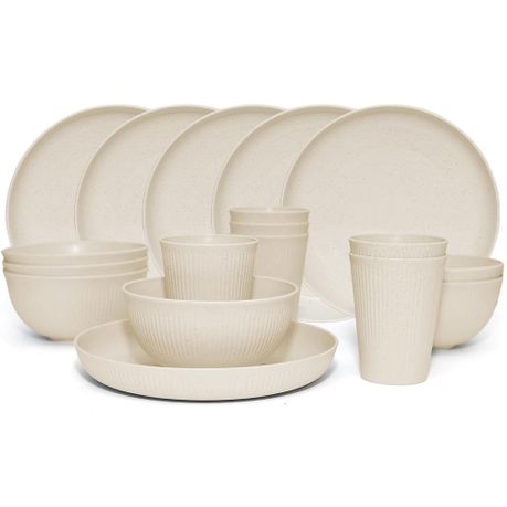 18Pcs Wheat Straw Dinnerware Set Durable Outdoor Picnic Tableware