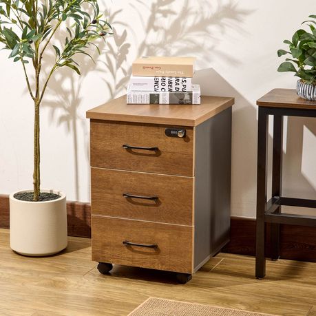 3-Drawer Office Cabinet with Wheels Wood Storage Filing Organizer