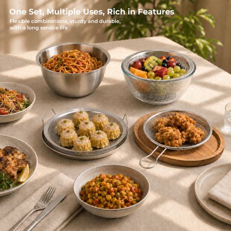 6-Piece Stainless Steel & Glass Mixing Bowl Set