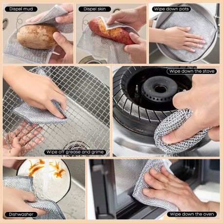 10-Pack Non-Scratch Dishcloth Set - Steel Mesh Cleaning Cloths