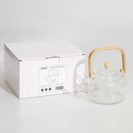 1L Borosilicate Glass Teapot with Bamboo Handle & Glass Infuser