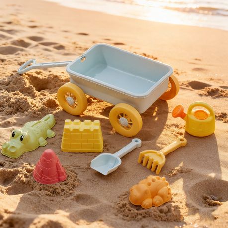 Chenshia 8Pc Wheelbarrow & Sand Castle Set - Kids Montessori Beach Toy Set