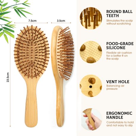 Natural Bamboo Bristle Oval Hairbrush