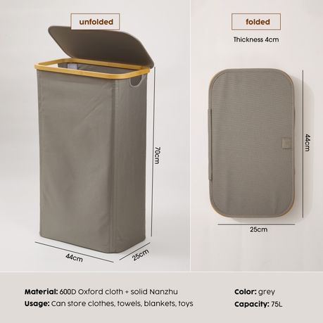 100L Collapsible Laundry Hamper with Lid & Removable Bag