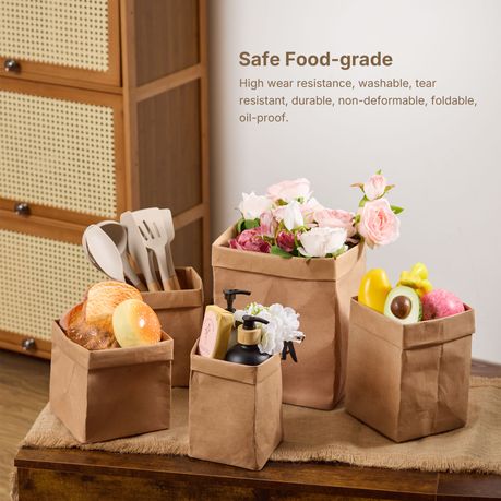 5Pc Washable Kraft Paper Storage Bags