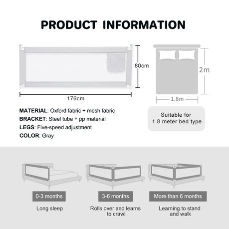 Adjustable Baby Safety Bed Rail with Anti-Fall Locks - Medium