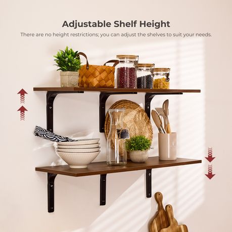 80cm Floating Wall Shelf with Metal Brackets - 2pc Brown