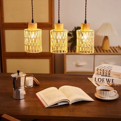 3-Piece Handcrafted Woven Rattan Lampshade Light Cover & Home Decor