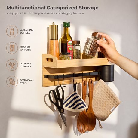 Wall-Mounted Wooden Kitchen Spice Rack