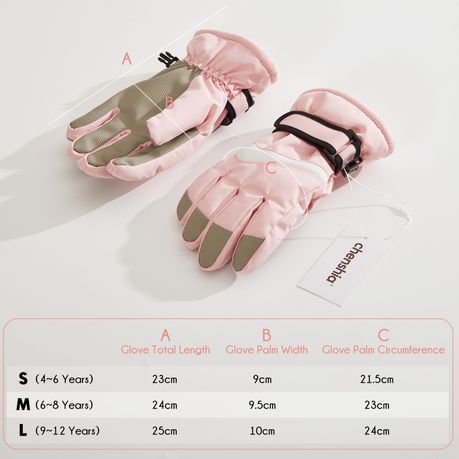 Kids Winter Gloves Waterproof Thermal Snow Ski Mittens - Pink