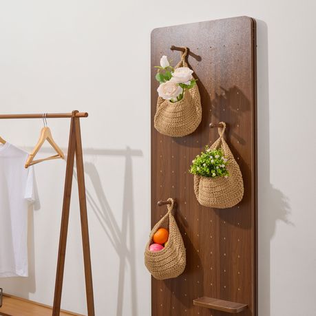 Woven Hanging Fruit Baskets with 6 Hooks - 3 Pack
