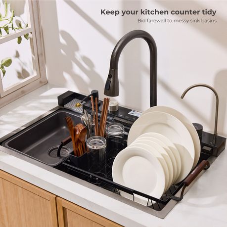 Expandable Over-Sink Dish Drying Rack with Cutlery Holder | 40–55 cm