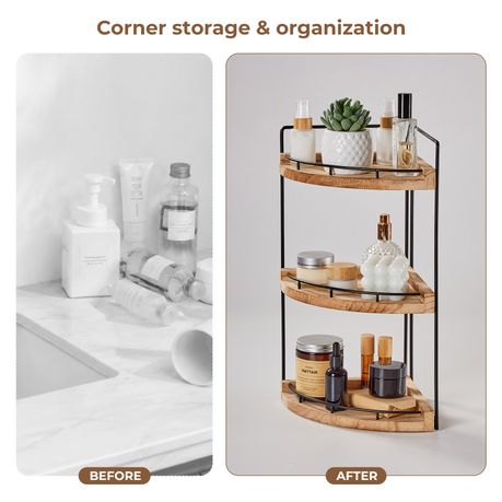 Chenshia Wood Tiered Vanity Organizer Kitchen Counter Corner Shelf Storage