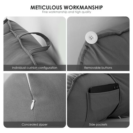 Bed Reading Pillow with Arm Support & Side Pockets - Grey